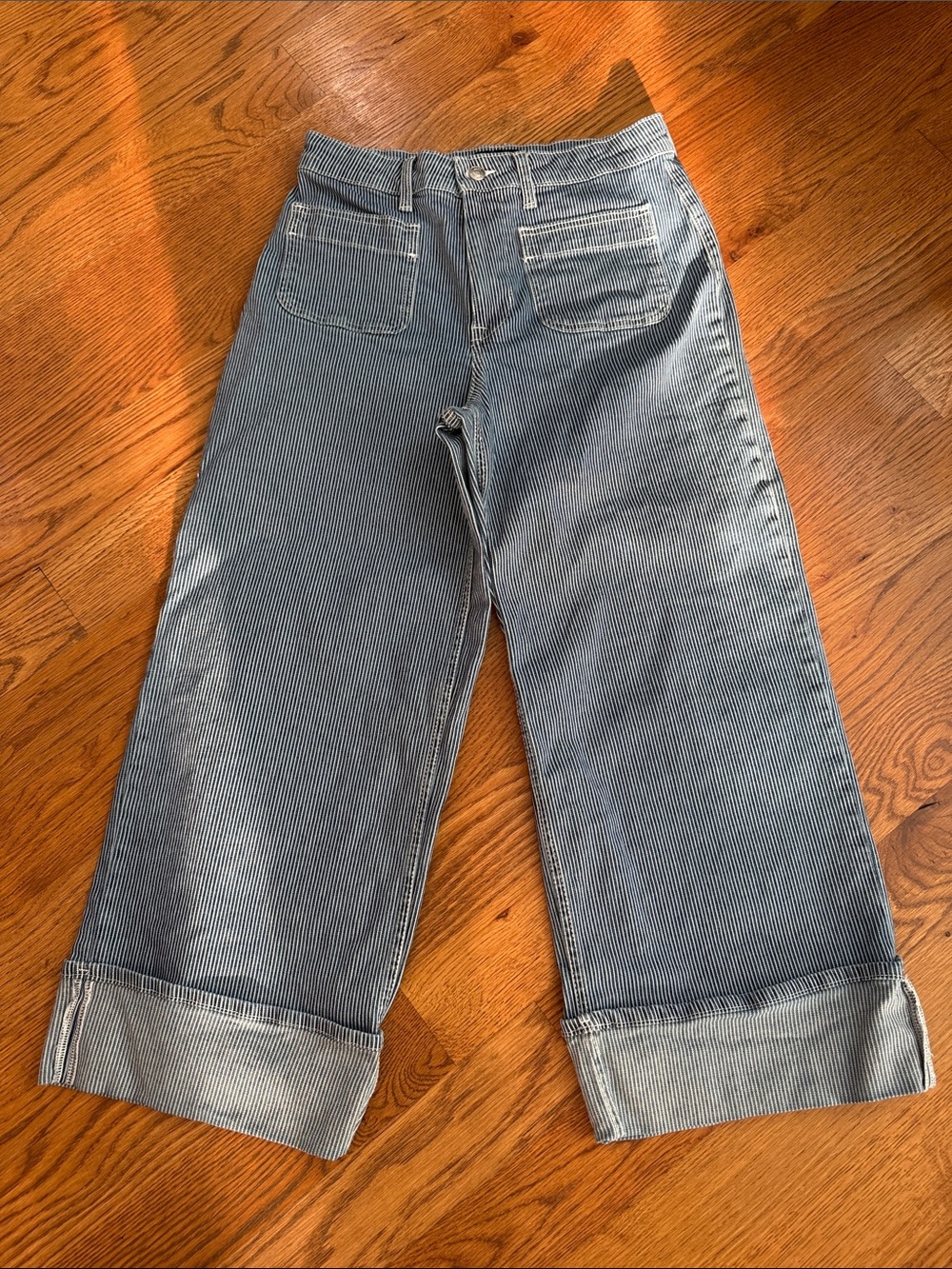 Free Assembly Striped Wide Leg Crop Jeans Size 6 Cuffed Hem
